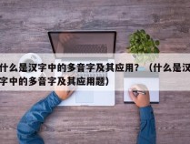 什么是汉字中的多音字及其应用？（什么是汉字中的多音字及其应用题）
